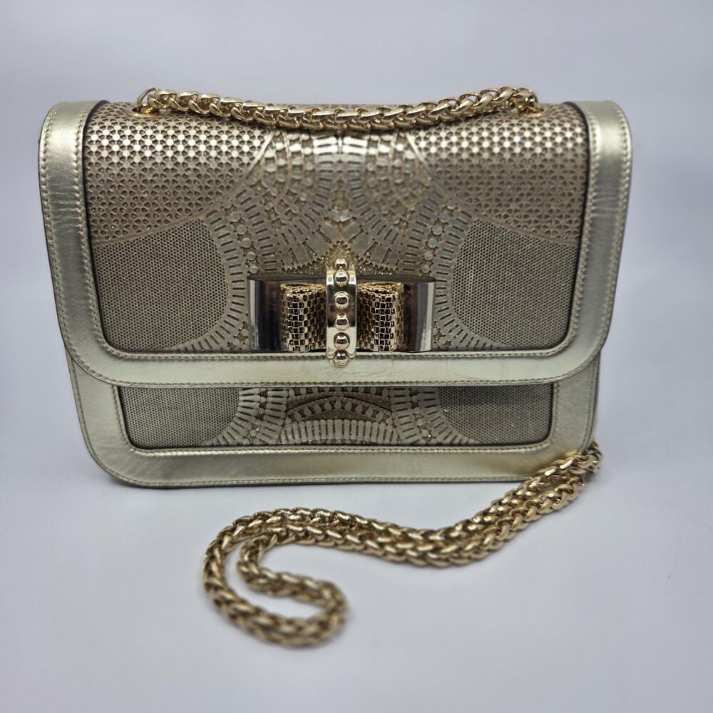 Christian Louboutin Sweet Charity Gold Laser-Cut Crossbody Bag Authentic